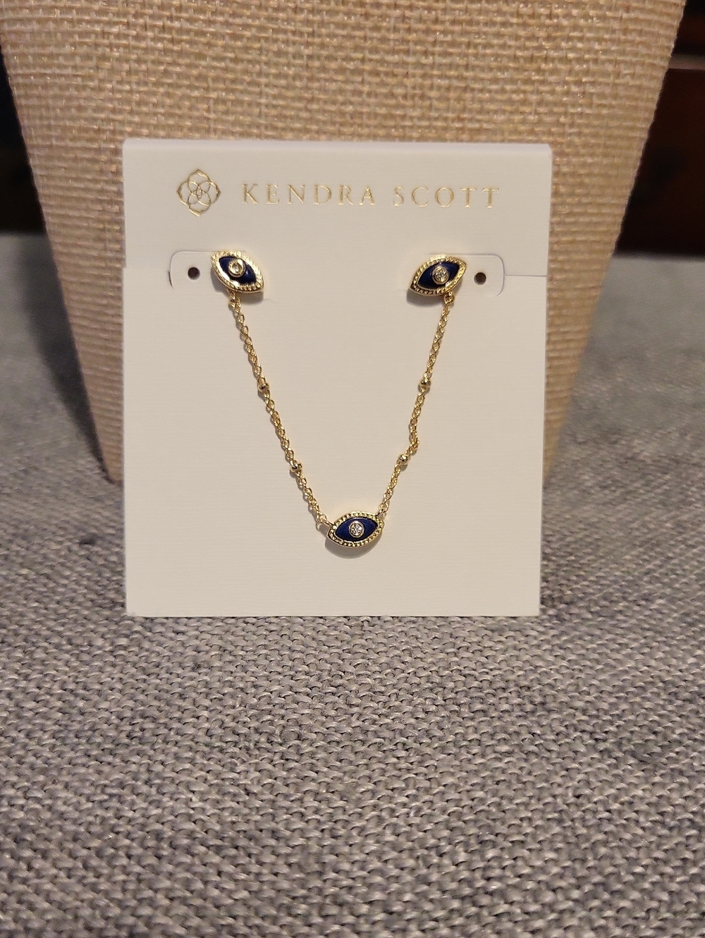 Kendra Scott Gold-tone Navy Evil Eye Necklace & Stud Earrings